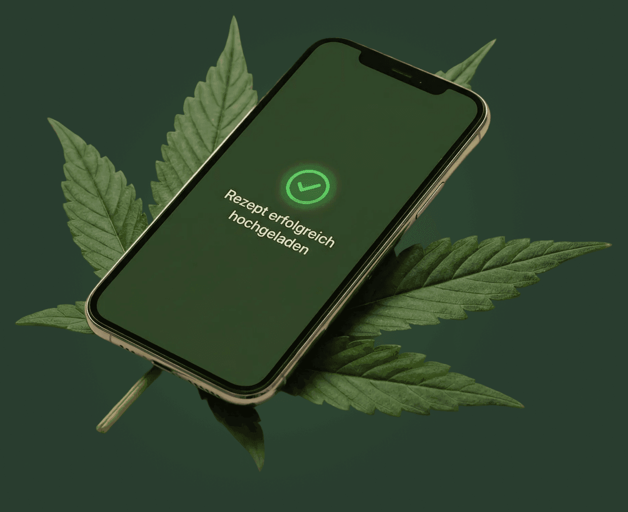 Smartphone mit Cannabisblatt – Rezept per E-Mail hochladen
